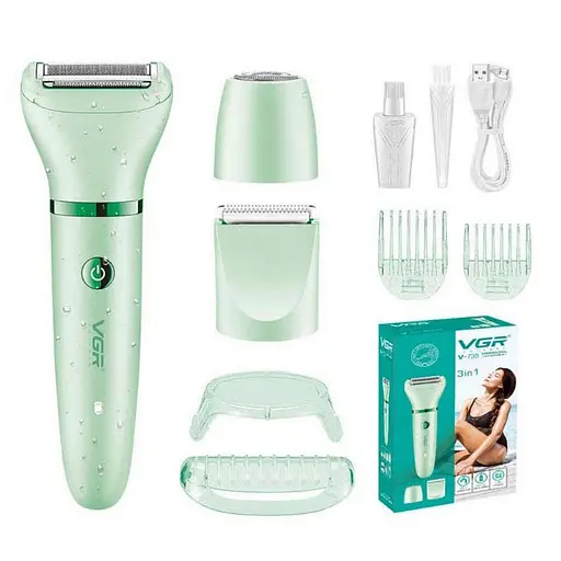 Жіночий епілятор 3 в 1 VGR V-735 акумуляторний зелений - фото 1