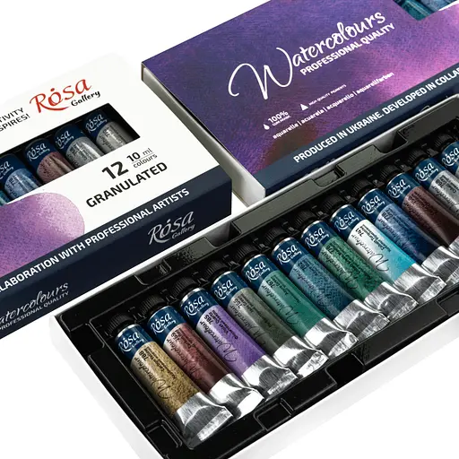 Набір акварельних фарб GRANULATION 12кол 10 мл туба картон Rosa Gallery - фото 4