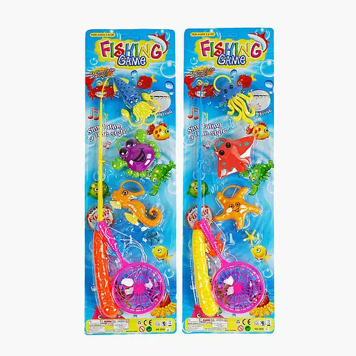 Рыбалка на крючках, 3 рыбки, сачок, 1 удочка, на листе, 2018-5 (в ассортименте)