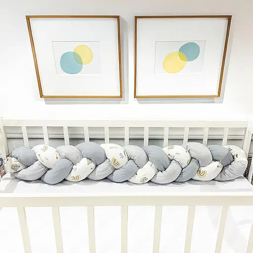 Бортик для ліжечка Косичка білий сірий