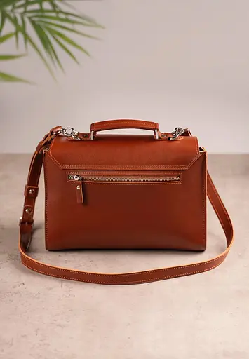 Жіноча шкіряна сумка Classic світло-коричнева - фото 3