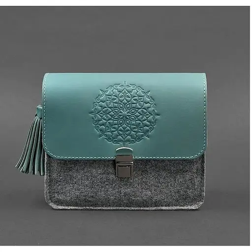 Фетрова жіноча бохо-сумка Лілу з шкіряними бірюзовими вставками - фото 1
