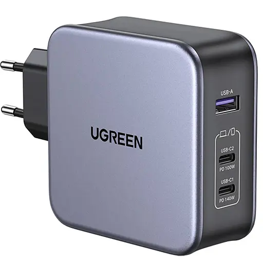 Зарядное устройство 3xUSB 140W 2хUSB-C+USB-A Gan CD289 with C to C Cable 1.5 м Gray Ugreen