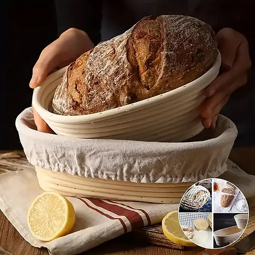 Набір для випікання хліба з овальним кошиком для розстоювання з ротанга з чохлом + килимок-слінг + шпатель, Kitchen Master Бежевий 87929 - фото 2