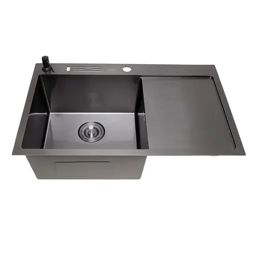 Кухонна мийка чорна з правим крилом нержавіюча сталь 1.5 мм Nett NB-7848(R), Чорний - фото 3