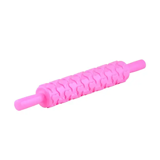 Скалка текстурна кондитерська пластикова для мастики з візерунком Серця 39 см Ø 5.3 см, Kitchen Master Рожевий 85111 - фото 1