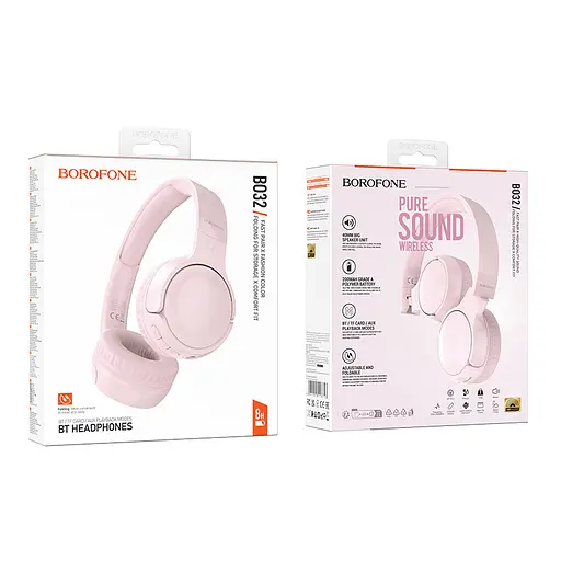 Накладні бездротові навушники Borofone BO32 Show Pink - фото 3
