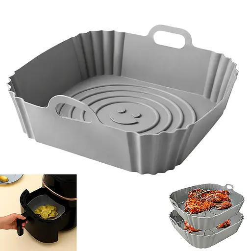 Квадратна силіконова форма для аерогрилю, духовки та мультипечі 21.5х21.5 см Сірий 88171 - фото 1