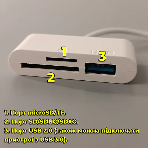 Кардридер/переходник с Type-C на USB (1 x USB, 1 x microSD, 1 x SD/SDHC/SDXC). Для флешек и других устройств - фото 4
