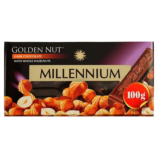 Черный шоколад Millennium Gold с целыми лесными орехами 100 г (57583)