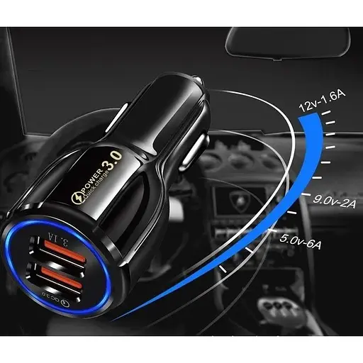 Автомобильное зарядное устройство No Brand CWa 2USB PD18W QC 3.0 Black (69850555) - фото 5