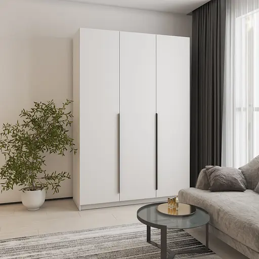 Шафа 3-дверна MebelStar Оскар ДСП BG, блок шухляд+полиці 150x52x220 см Аляска білий (MBS-4632)