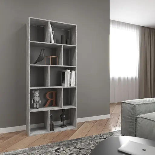 Книжная полка стеллаж Vays D-1 Бетон на 10 ячеек ЛДСП 80x30x178 см для дома гостиной офиса