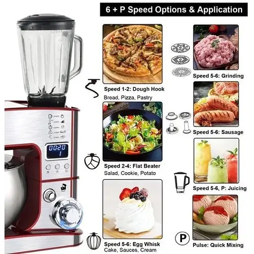 Кухонный комбайн Zepline ZP-135, 7в1, 6 режимов 4200Вт Красный/Серый - фото 2