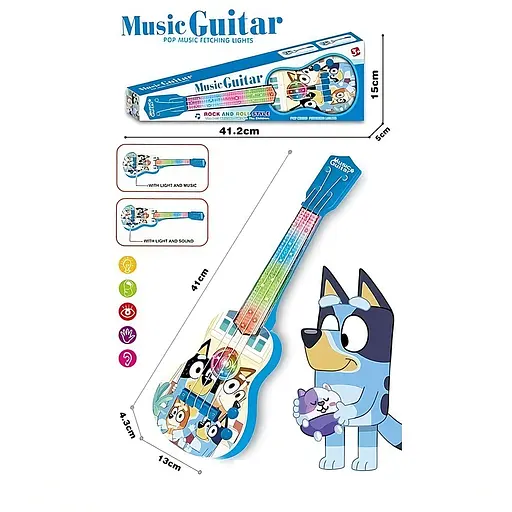 Игрушечная гитара 908-6 — с подсветкой, музыкой и песнями, 4 струны, на батарейках, в коробке - фото 4