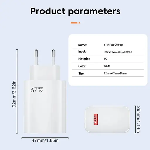 Быстрая USB зарядка GaN 5V-3A, 9V-2A, 12V-1.5A, макс. мощность 18 Ватт + USB кабель 1метр Nectronix TRG-160 (101225) - фото 3