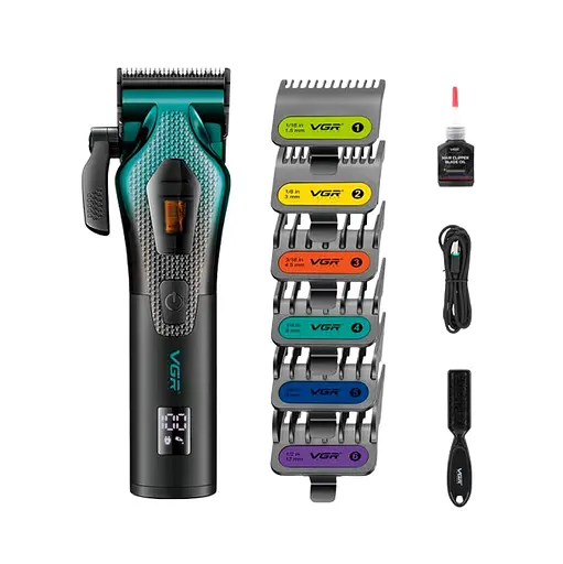 Машинка для стриження акумуляторна VGR V-271 8000-11000 RPM LED дисплей (6 насадок)