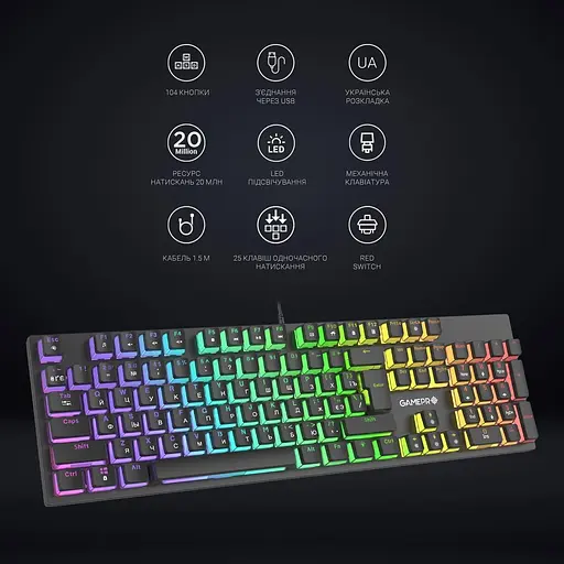 Клавіатура GamePro MK85R Red Switch RGB USB Black (MK85R) - фото 7