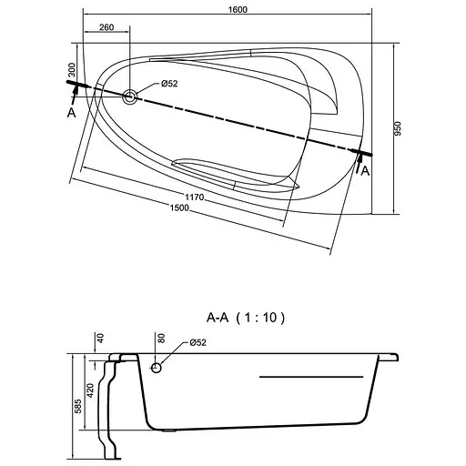 Ванна акрилова Cersant Joanna New 160x95 R - фото 3