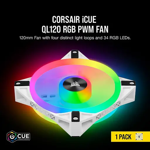 Вентилятор Corsair iCUE QL120 RGB, 120x120x25мм, 4-pin PWM, белий (CO-9050103-WW) - фото 5