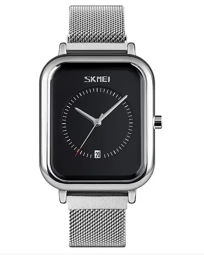 Мужские наручные классические часы Skmei 9207 Серебристые с черным циферблатом - фото 2