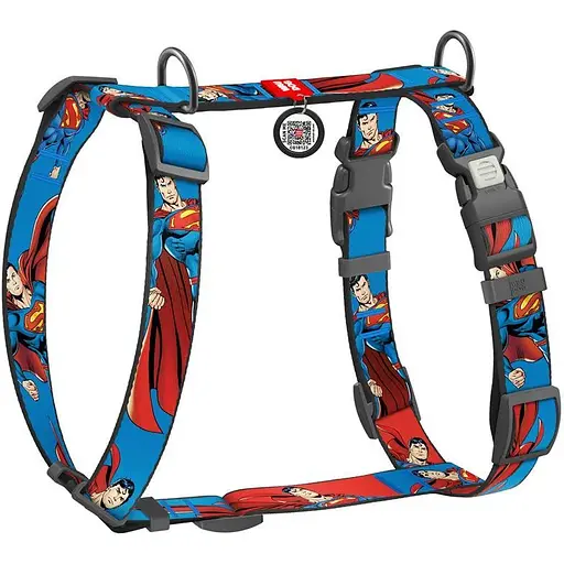 Шлея для собак Waudog Nylon анатомічна H-подібна з QR-паспортом, малюнок "Сила Супермена", пластиковий фастекс, S