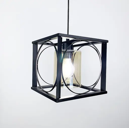 Підвісний світильник в металевому чорному каркасі Line.F Колір плафона Янтарний - фото 3