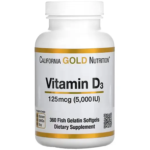 Вітаміни та мінерали California Gold Nutrition Vitamin D3 125 mcg, 360 рибних капсул - фото 1