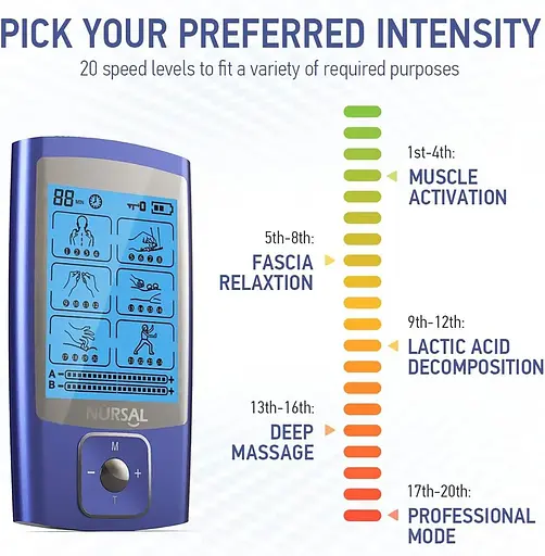М'язовий стимулятор для полегшення болю NURSAL TENS EMS Unit електричний 24 режими Двоканальний імпульсний - фото 5