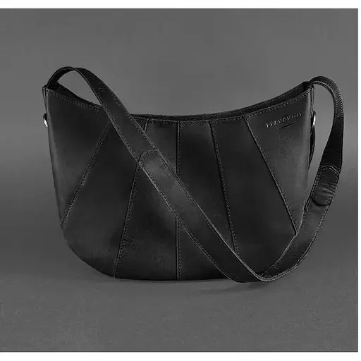 Шкіряна жіноча сумка Круасан чорна Crazy Horse - фото 1