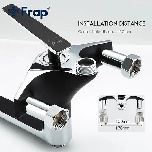 Душевая система Frap F2457, поворотный излив - переключатель на лейку/душ, 3 режима, черный/хром, Черный матовый - фото 3