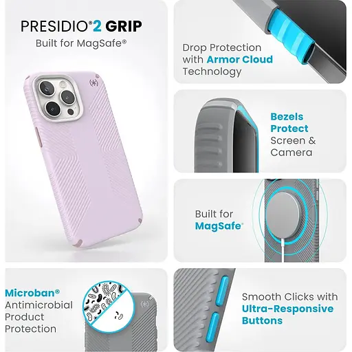 Оригінальний протиударний чохол Speck Presidio2 Grip MagSafe для Iphone 15 Pro Max (6.7") Soft Lilac 150575-3207 - фото 9