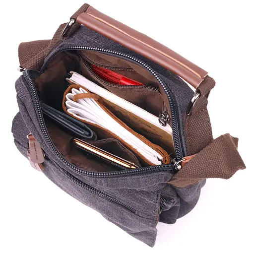 Стильна чоловіча сумка із щільного текстилю 21х24х9 см Vintage 21х24х9 см 000221887 - фото 5