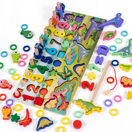 Деревянная игрушка Центр развивающий MD 2758 фигурки, рыбалка, цифры, динозавры - фото 2