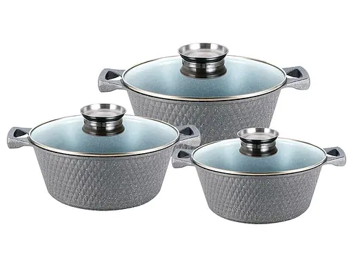 Набір каструль Zauberg алюміній мармурове покриття 3 пр 2.0/3.6/5.6 л сірий (YS80CSG) - фото 1