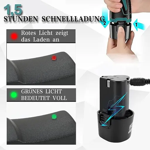 Акумуляторна викрутка TEETOK 12 В, дриль з 1 батареєю ємністю 1500 мАг, акумуляторний дриль ємністю 50 Нм Макс, крутний момент - фото 2