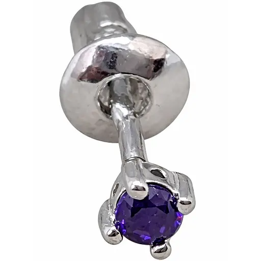 Серебряная моносерьга пуссета с фианитом. 3004.4С Фиолетовый - фото 1