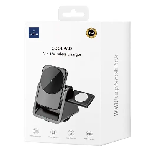 БЗП WIWU Wi-W018 3 in 1 wireless charger Grey - фото 2