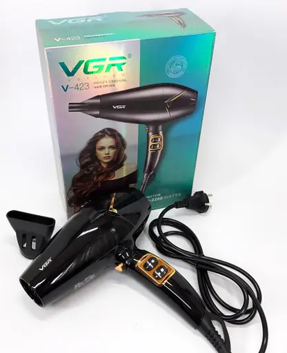Фен VGR V-423 с ионизацией для сушки и укладки волос с концентратором 2200 Вт Черный - фото 5