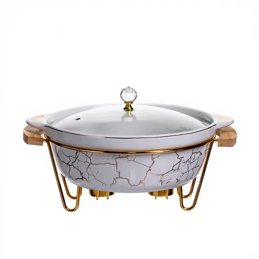 Марміт порцеляновий настільний круглий 2 (л) мармітниця з підігрівом Білий мармур Yiwu LC-712