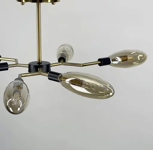 Люстра в корпусі латунь на 6 видовжених унікальних плафонів Line.F Колір плафона Графітовий - фото 2