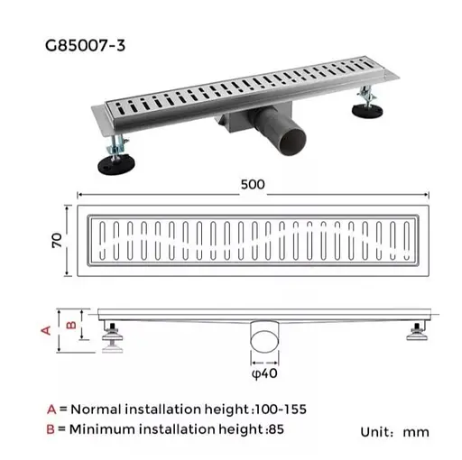 Душевой трап Gappo 70х500 мм, нержавеющая сталь G85007-3 - фото 6
