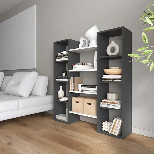 Книжная полка стеллаж для книг Vays D-8 Антрацит-Белый современная полка ЛДСП 130x30x140 см для дома офиса гостиной.