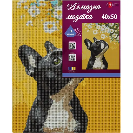 Алмазная мозаика Santi Бульдог и цветы 40х50 см на подрамнике (956048) - фото 2
