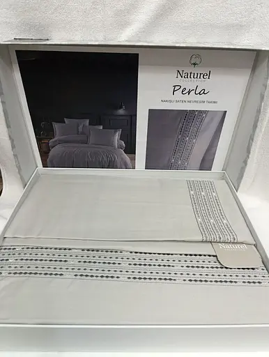 Постільна білизна Naturel Perla Grey Сатин з вишивкою Limasso pbe0051862 - фото 1