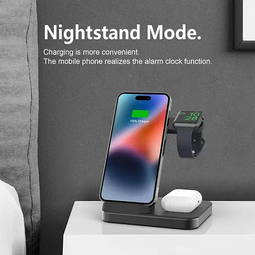 Бездротовий зарядний пристрій Boaraino W15 3 в 1 для iPhone 13/13 Mini/13 Pro/13 Pro Max/12/11/X/8, Apple Watch 7/SE/6 - фото 7