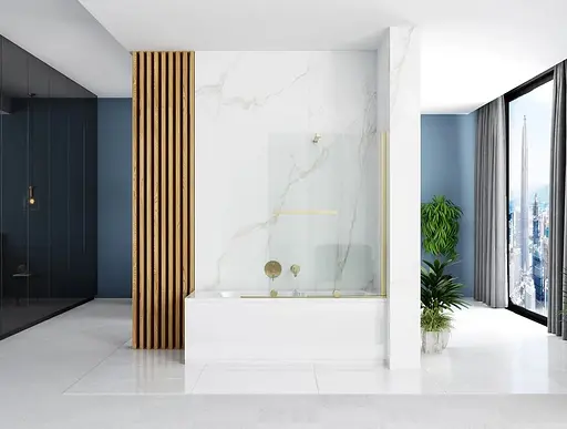 Шторка для ванни Rea Fabian 100 brushed gold розсувна REA-K6527, Універсальна, прозорий, золотий - фото 3