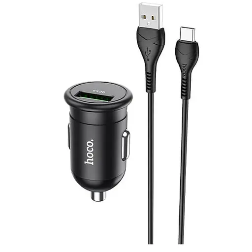 Адаптер автомобильный HOCO Z43 Mighty + Type-C Cable single port car charger 1USB 18W черный - фото 3