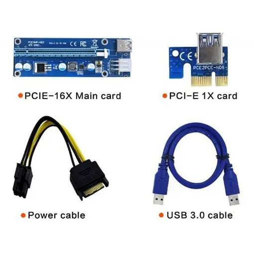 Райзер QUBE PCI-E x1 to 16x 60cm USB 3.0 Cable SATA to 6Pin Power PCE164P-NO3 ver 009S - фото 4