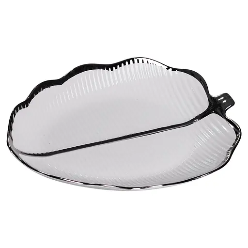 Фарфоровое блюдо для сервировки стола в форме листьев 31×20×3 (см) блюдо для подачи закусок Серебро Yiwu ML6047